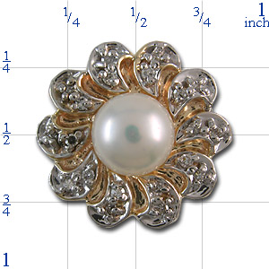 A2690 14K FLOWER SLIDE WITH 20 DIAMONDS & CENTER PEARL 
